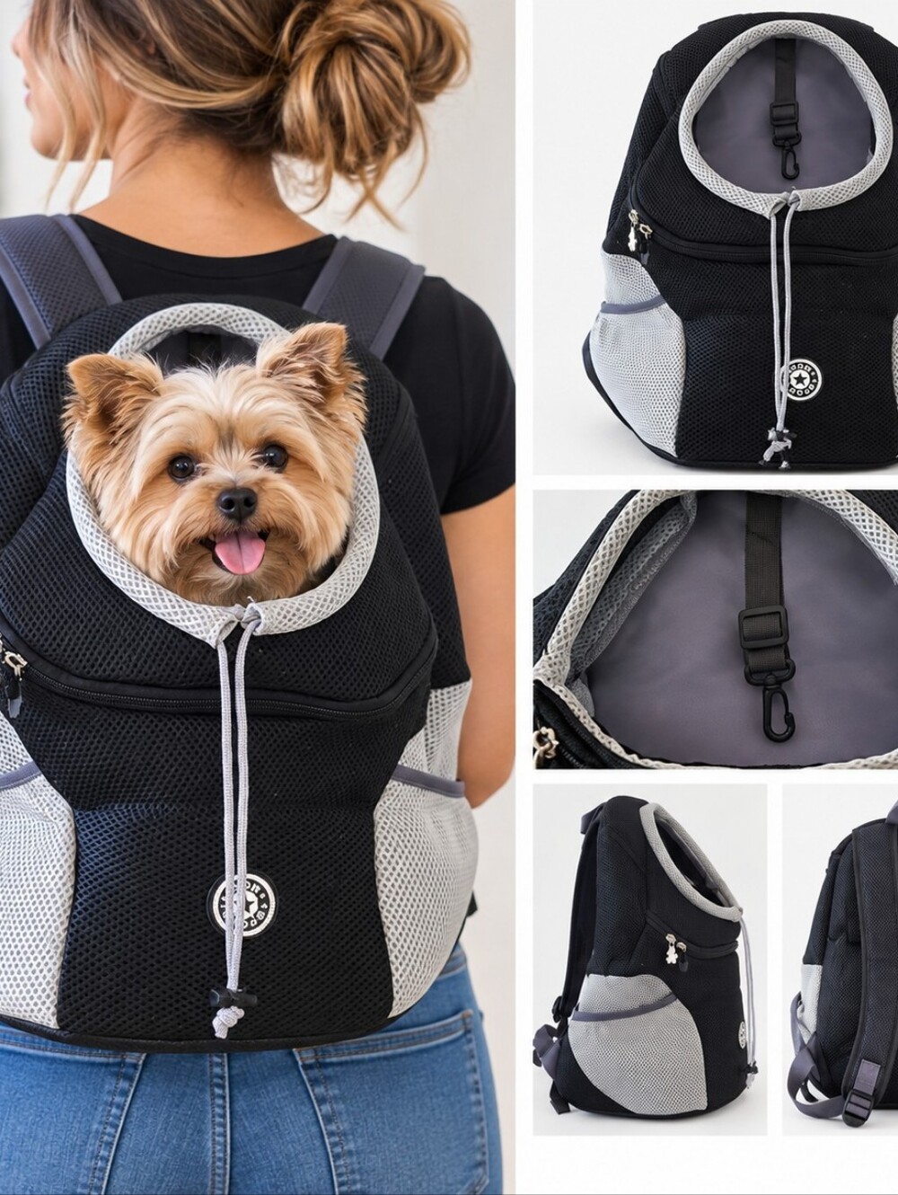 Black & Light Gray Pet Carrier Backpack with Mesh Venting